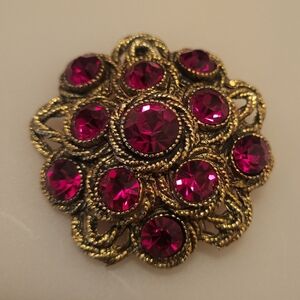 HAR Vintage Red Glass Brooch And Matching Clip Earrings